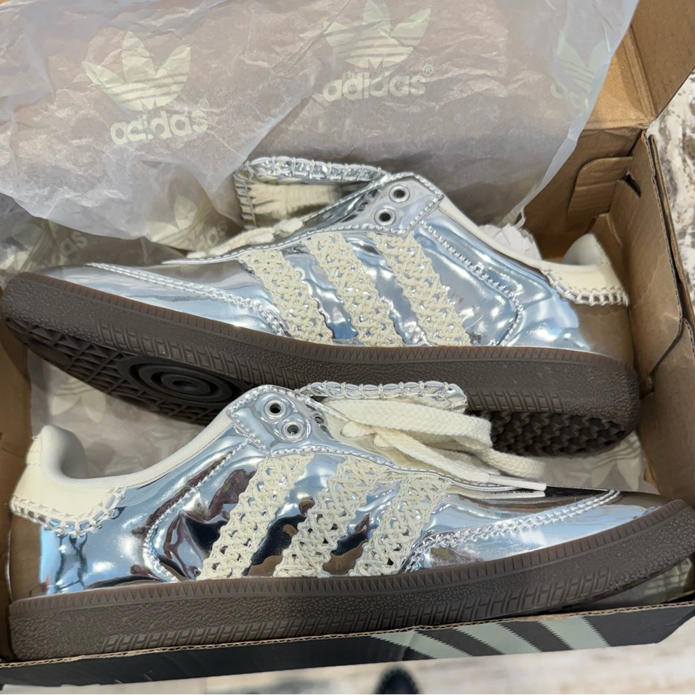 Adidas silver metallic samba